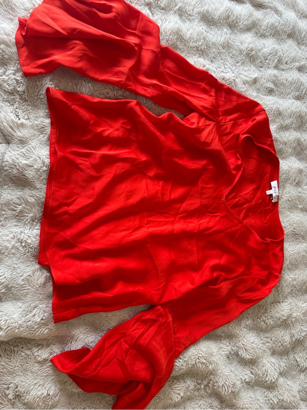 Milly Silk Orange V-Neck Bell Sleeve Top - Picture 5 of 5